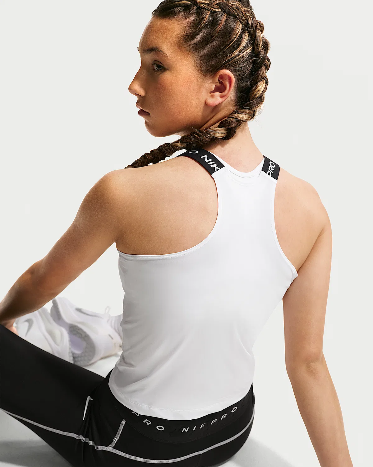 Детская (для девочек) майка Dri-FIT Nike Pro, White/Black/Black — фото 2