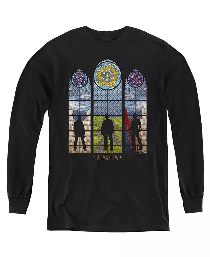 

Свитшот с длинным рукавом для мальчиков и молодежи Stained Glass Supernatural, черный