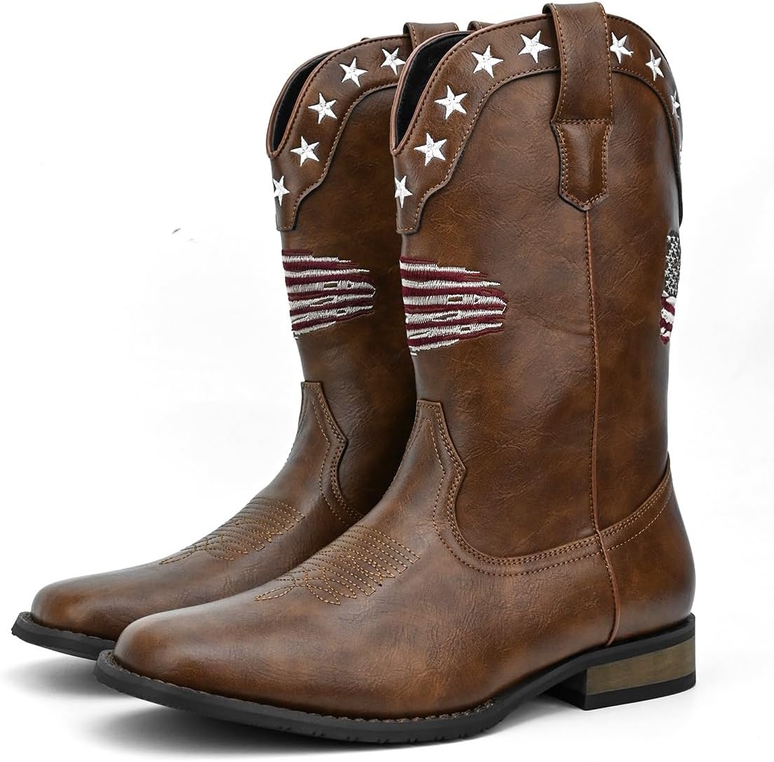 

Мужские ковбойские сапоги CHUUMEE с квадратным носком, вышитые вестерн-ботинки, модные сапоги, традиционные страныные сапоги для мужчин, коричневый