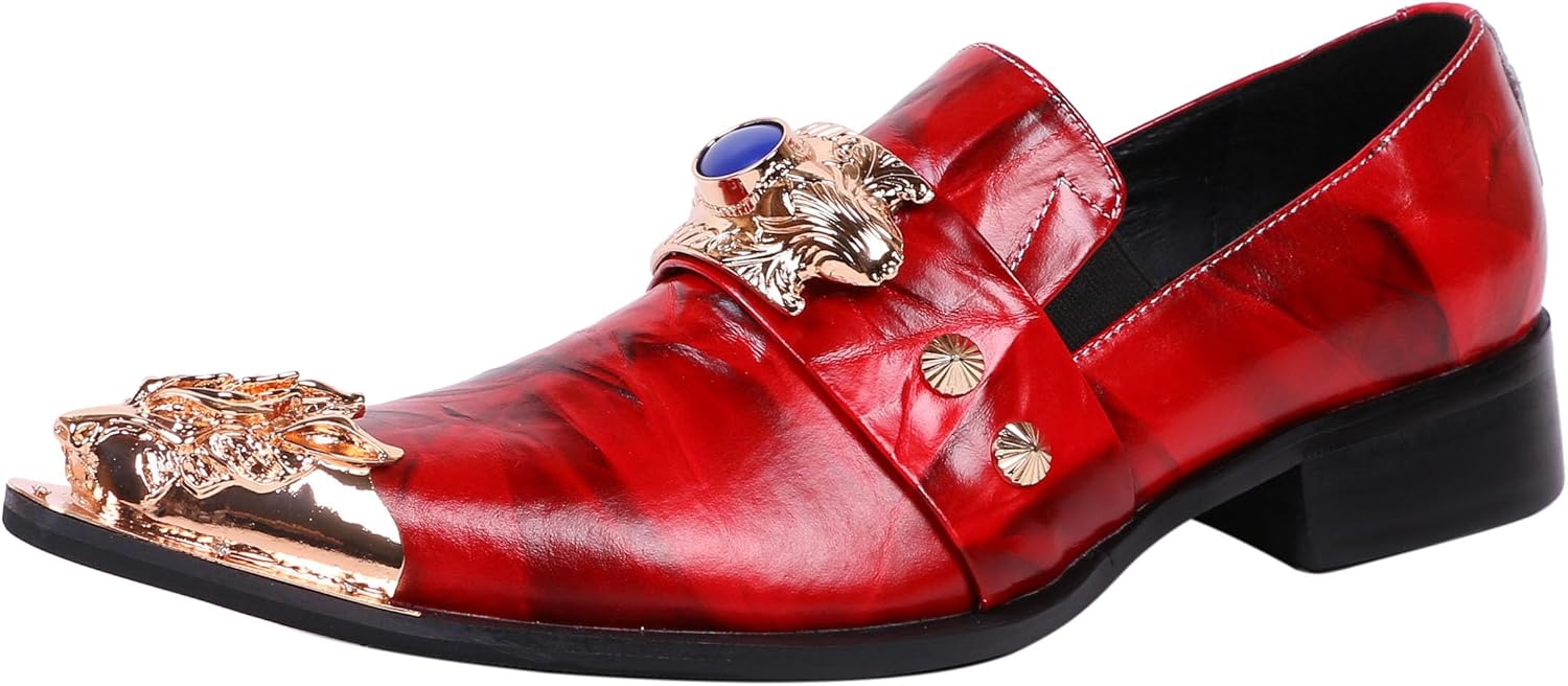 

Мужские лоферы Santimon с заостренным носком, кожаные, с модной пряжкой, стразами и металлическим носком, вестерн стиль, красный