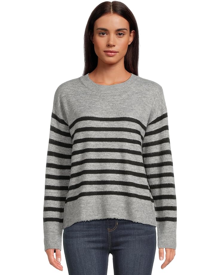 

Женский свитер Liverpool Los Angeles с длинным рукавом, круглым вырезом и спущенным плечом, Light Grey/Charcoal Stripe