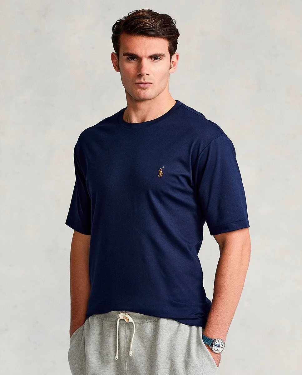 

Мужская хлопковая футболка с вышитым логотипом, большие размеры Polo Ralph Lauren, тёмно-синий