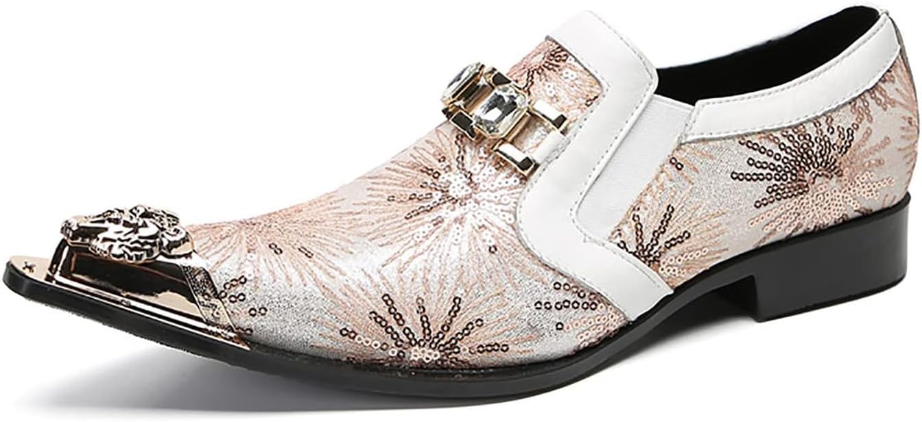 

Мужские слипоны Santimon Penny Loafers - повседневные туфли из натуральной кожи с металлическим носком «виингтип» и блестками «фейерверк» для свадьбы, бального зала и диско-вечеринки, Seashell