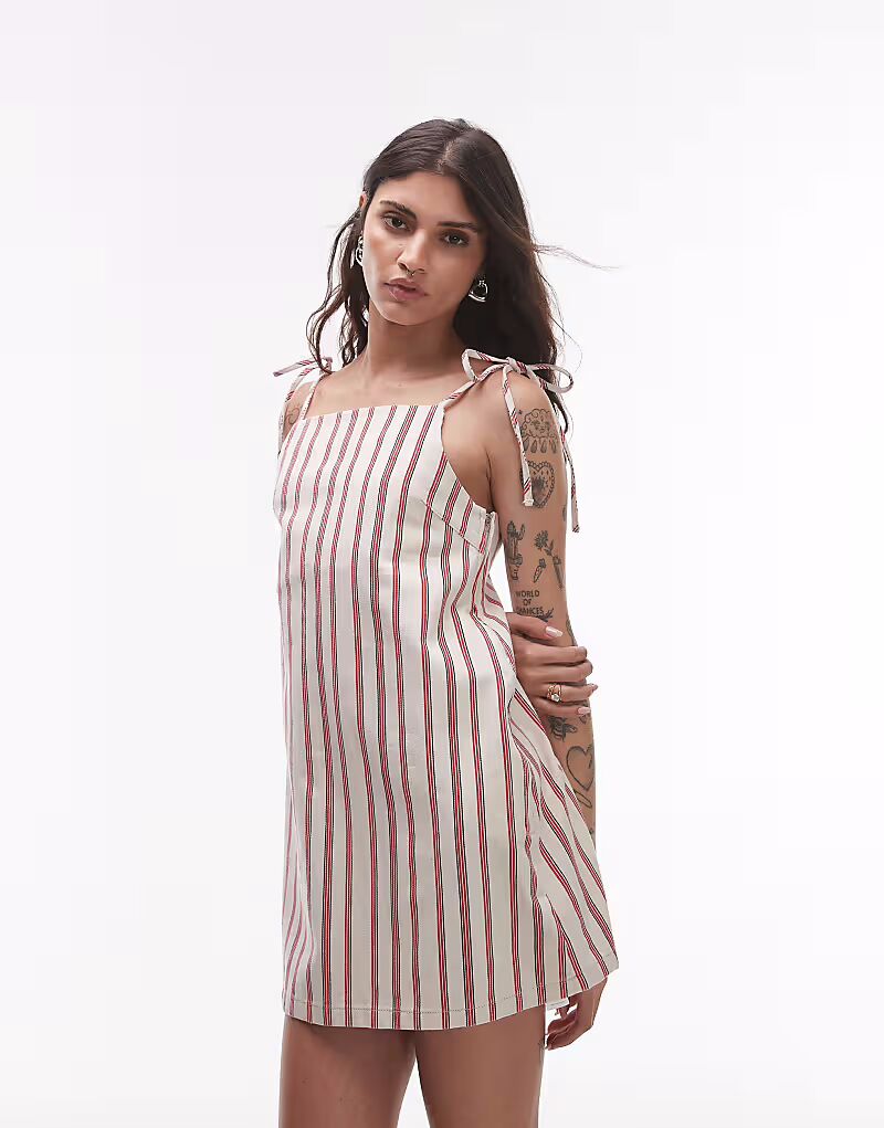 

Мини-платье из денима Topshop в красную полоску