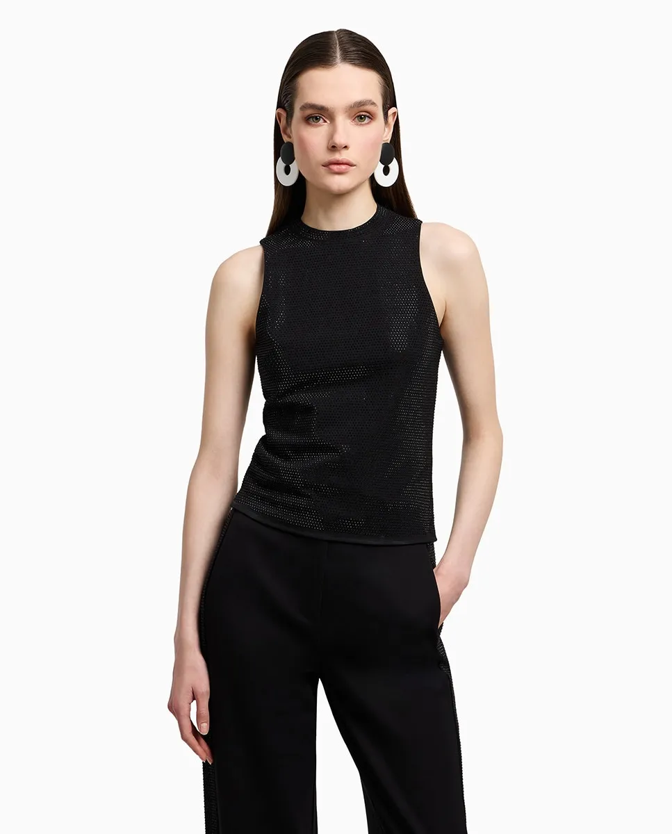 

Женский флисовый топ из интерлока со стразами Emporio Armani, черный