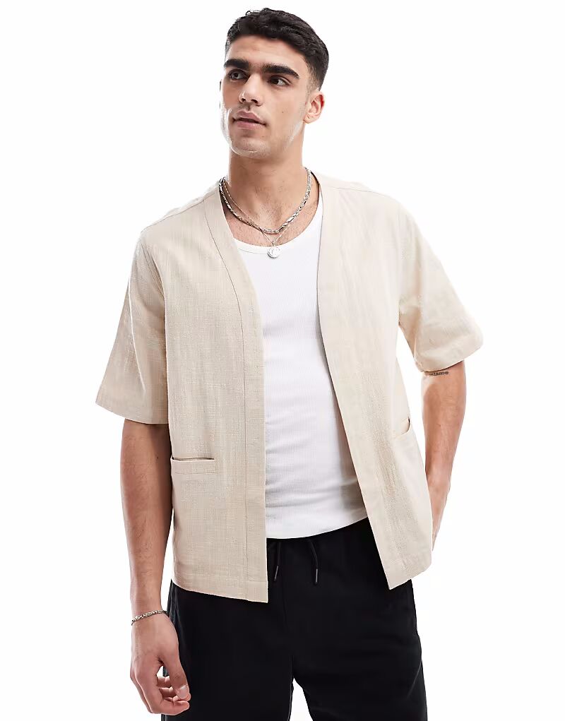 

Текстурированная рубашка-кимоно ASOS DESIGN в каменном цвете