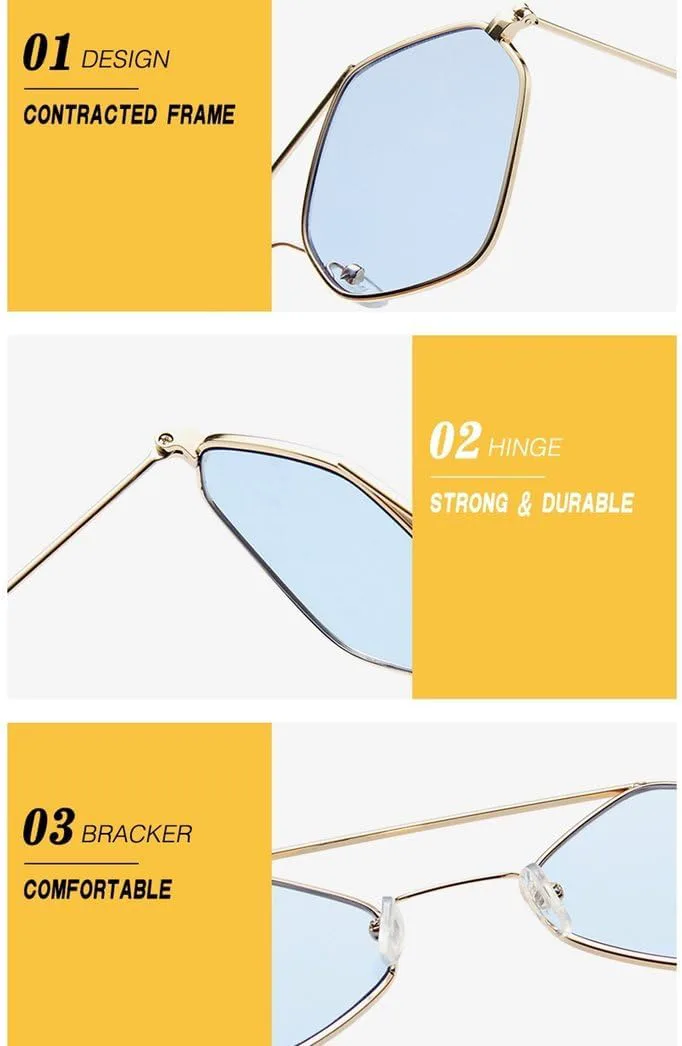 

Женские солнцезащитные очки Polygonal Ocean с ретро-металлической оправой и двойным оправным дизайном, флуоресцентного однотонного цвета GHVWYX, 7-gold-yellow