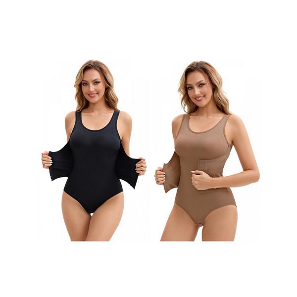 

2 упаковки женского корсета-боди для коррекции талии и живота с 3 рядами застежек Inspire Chic, Black Brown