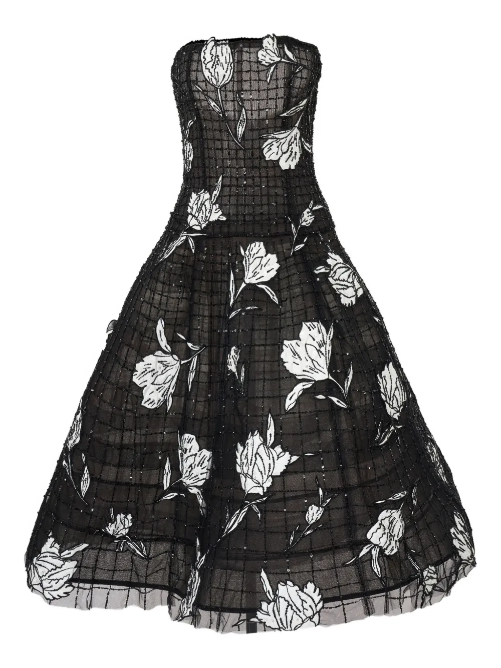 

Платье из тюля с цветочной вышивкой Carolina Herrera, черный