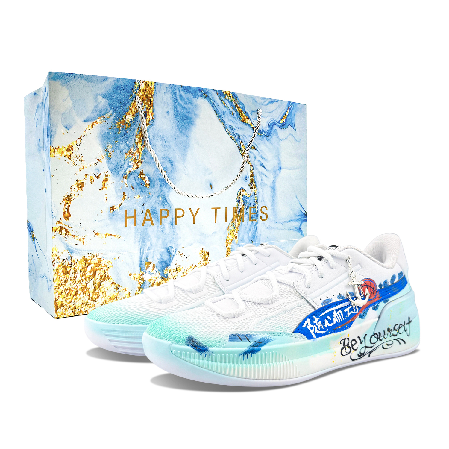 

PUMA Мужские баскетбольные кроссовки Clyde Hardwood Team Abrasion Resistant low top белые синие