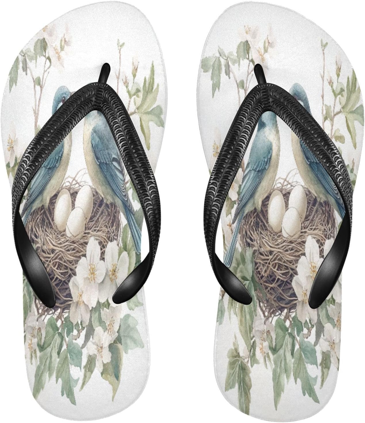

Женские и мужские пляжные шлепанцы Birds Floral White с цветочным рисунком, резиновые, противоскользящие, летние тапочки для душа и прогулки Sinestour