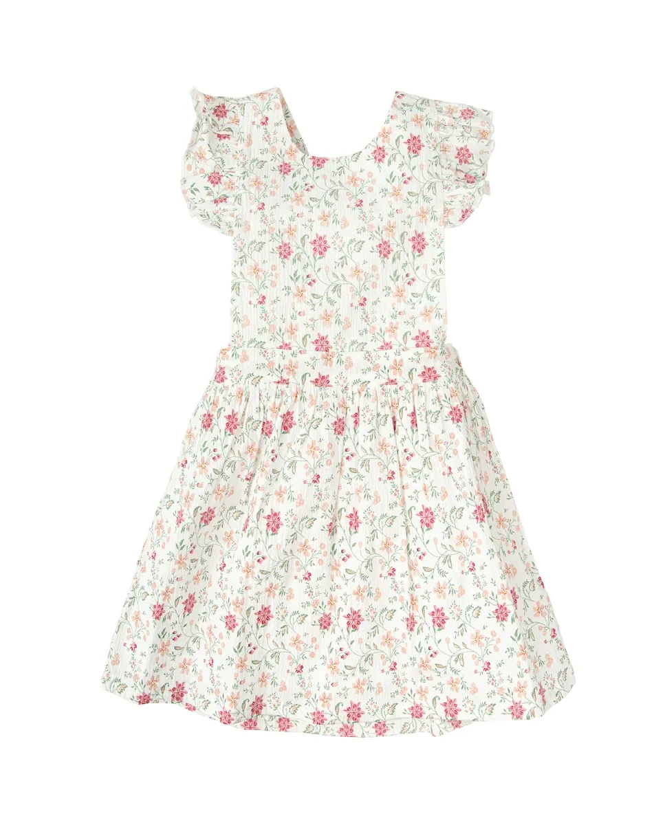 

Детское платье с коротким рукавом и цветочным принтом Babidú, белый/розовый