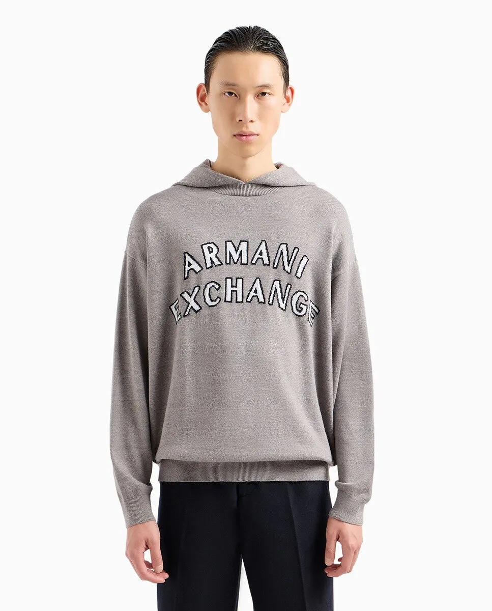 

Мужской свитер типа свитшот с логотипом Armani Exchange, цвет Topo