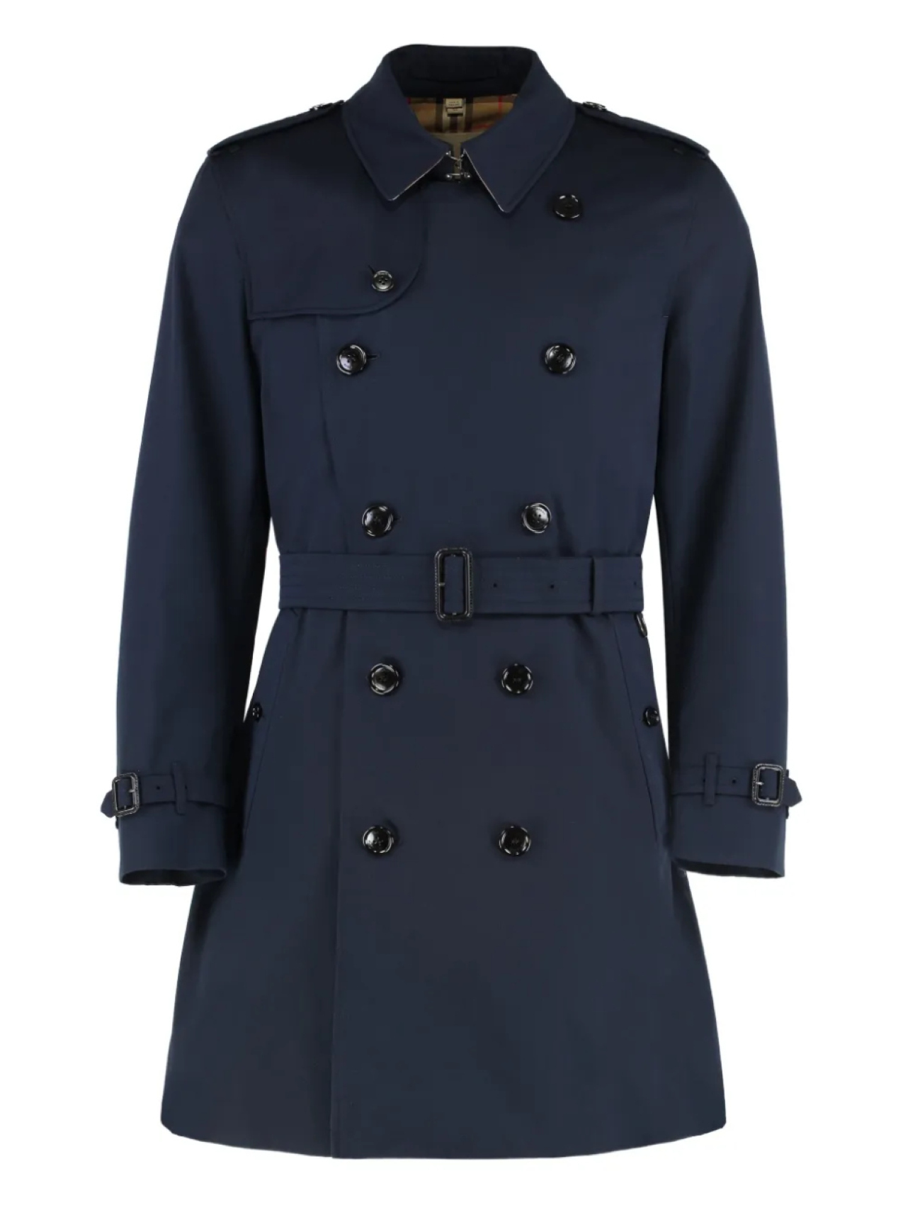 

Двубортный тренчкот с эполетами Burberry, синий