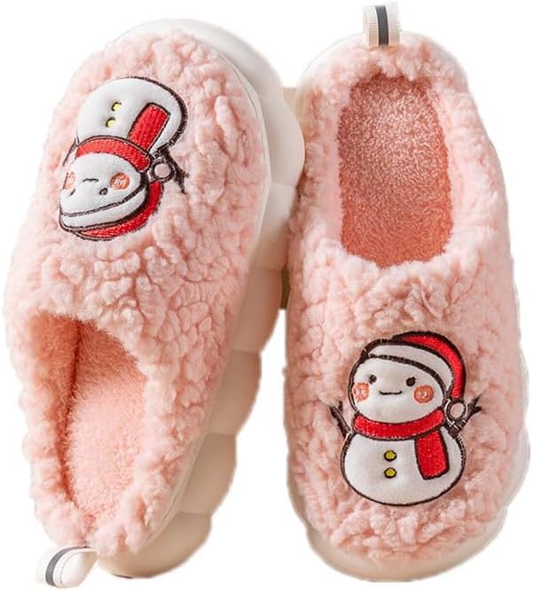 

Домашние тапочки JadeRich для женщин и мужчин, милый снеговик, зимние, с мягким флисом и толстой подошвой, розовый