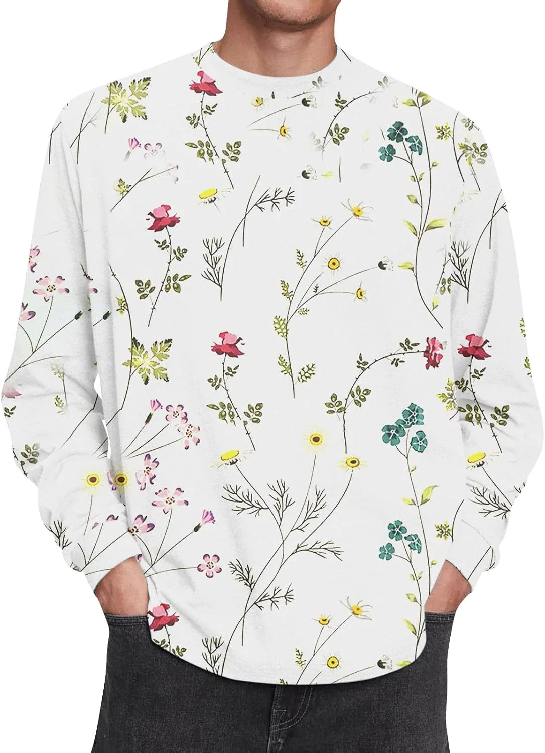 

Мужская футболка с длинным рукавом в стильном цветочном принте