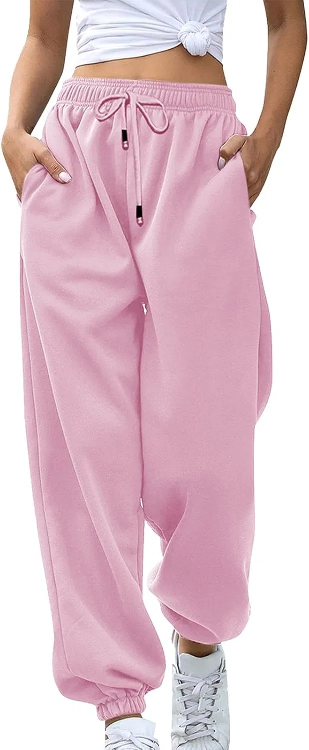 Широкие спортивные брюки с завязкой на талии, A02_pink