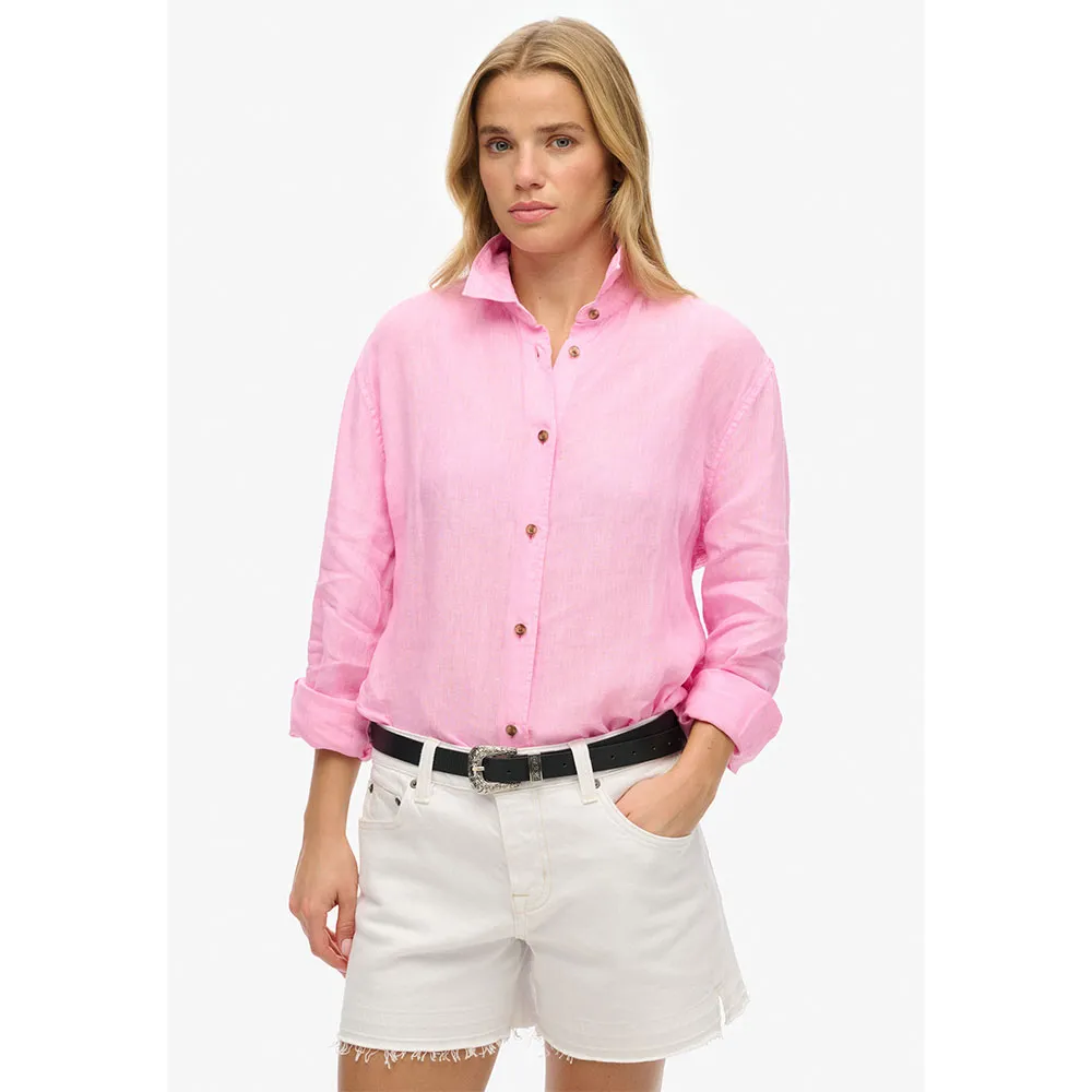 

Рубашка с длинным рукавом Superdry Casual Linen Boyfriend, розовый