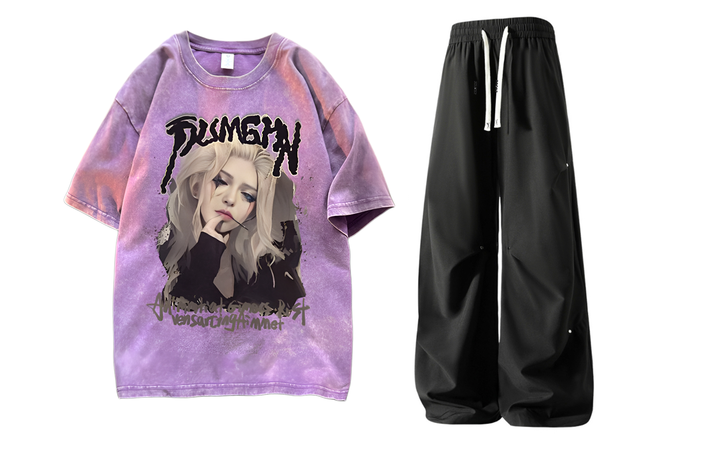 

Тонкий футболка Casual Sportswear Unisex с круглым вырезом X1617, фиолетовый top+черный pants