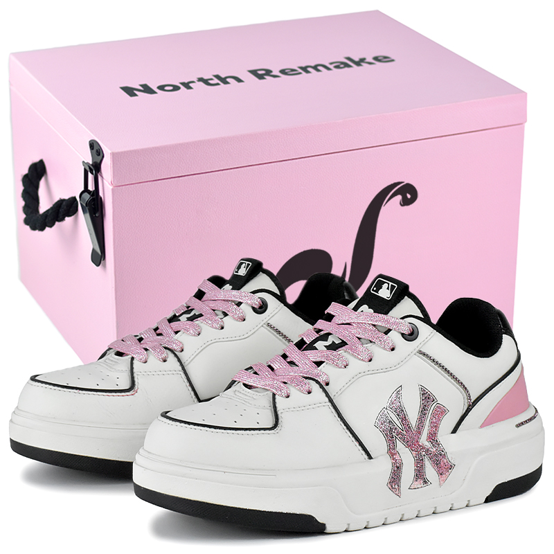 

MLB Массивные противоскользящие скейтерские кеды низкие унисекс бело-розовые бело-розовые в подарочной коробке премиум-класса 3, цвет White Pink-High-End Gift Box 3