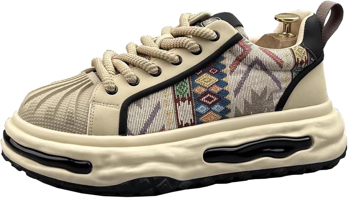 

Мужские повседневные кроссовки на платформе, с цветными вставками, шнуровкой, противоскользящие, для ходьбы с эффектом увеличения роста Lanverth, бежевый