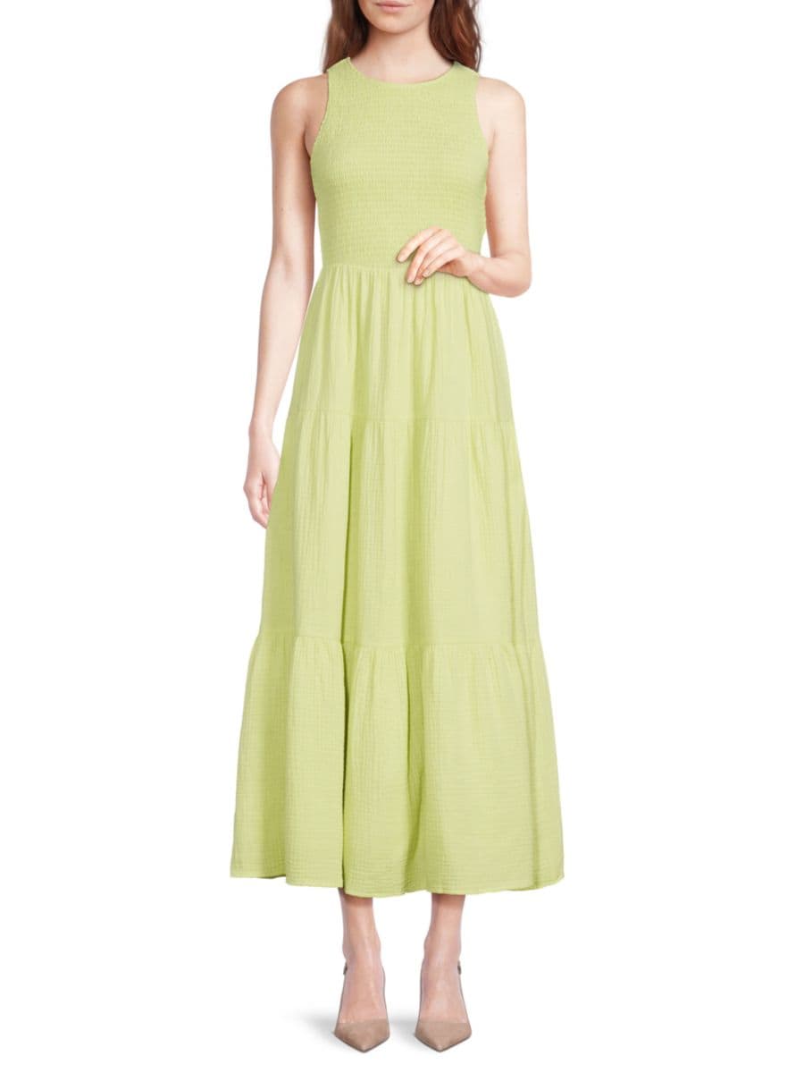 

Платье макси с присборенным ярусом DKNY, цвет Tea Green