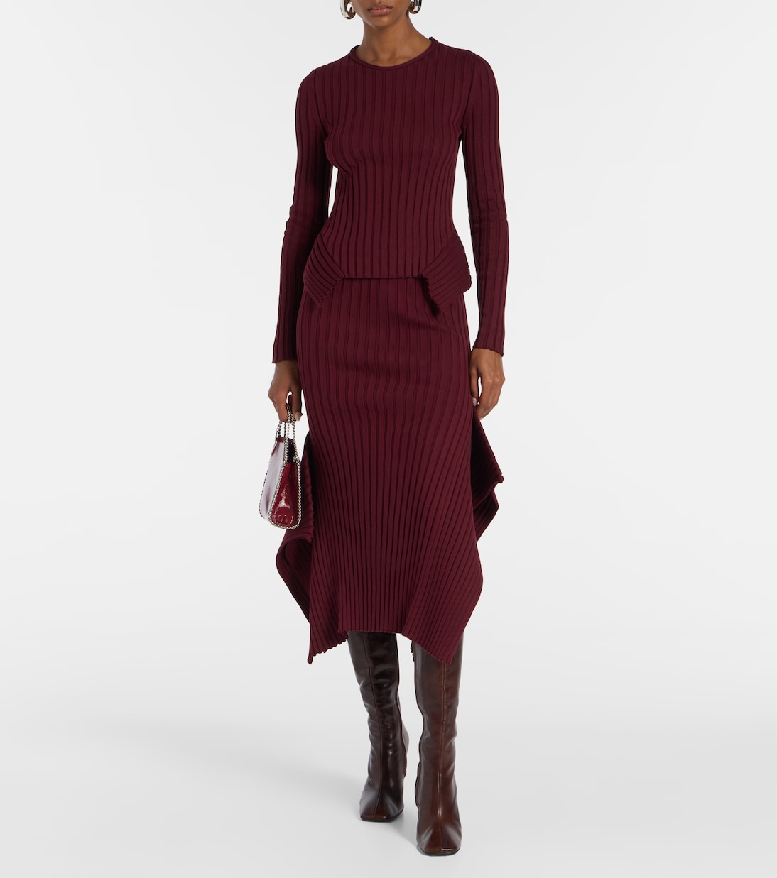 Асимметричная ребристая миди-юбка Stella McCartney, Bordeaux — фото 2