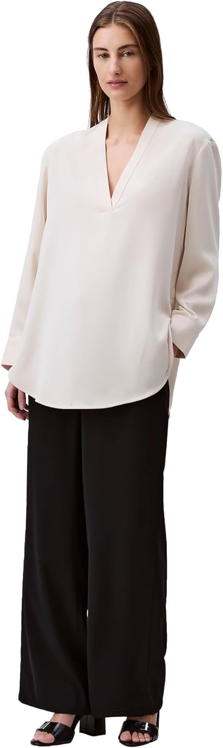 Женская свободная блузка Calvin Klein с V-образным вырезом, Parchment — фото 3