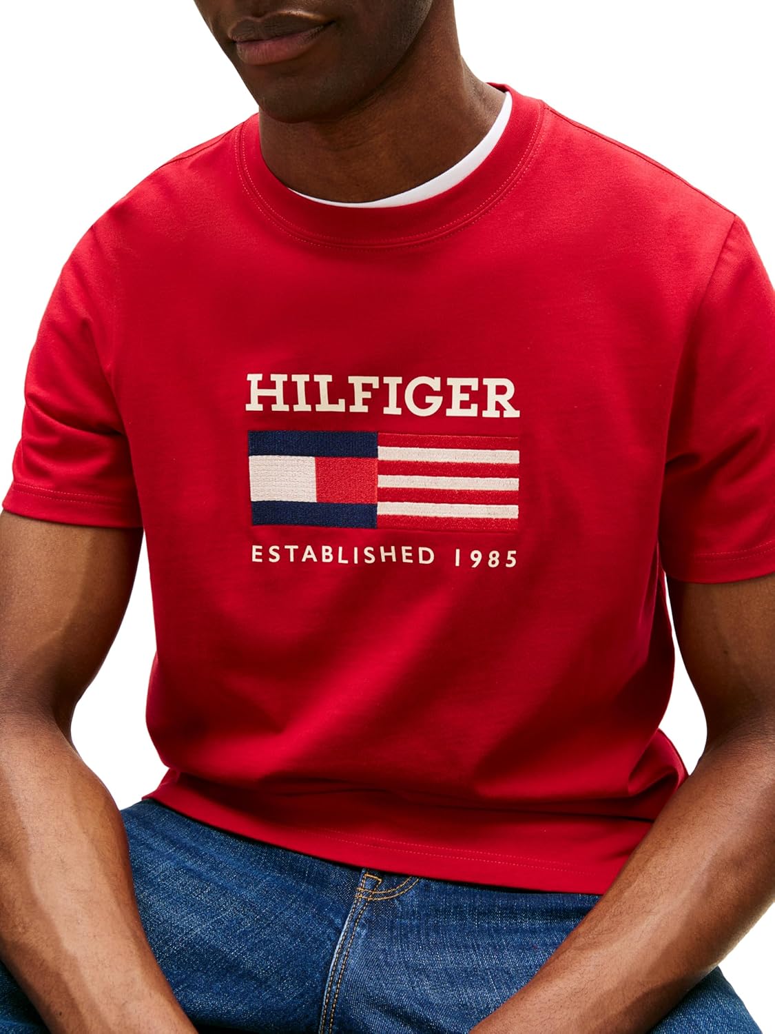 Мужские хлопковые футболки Tommy Hilfiger с коротким рукавом и вышитым логотипом-флажком, Medium Red — фото 2