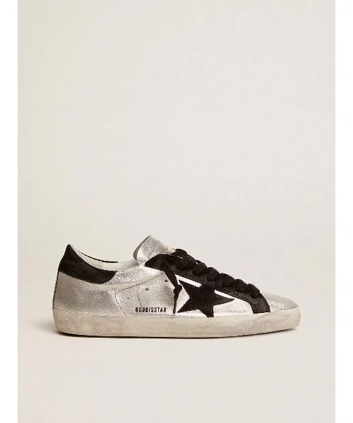 Мужские кроссовки GOLDEN GOOSE Super-Star из кожи и замши серебряные