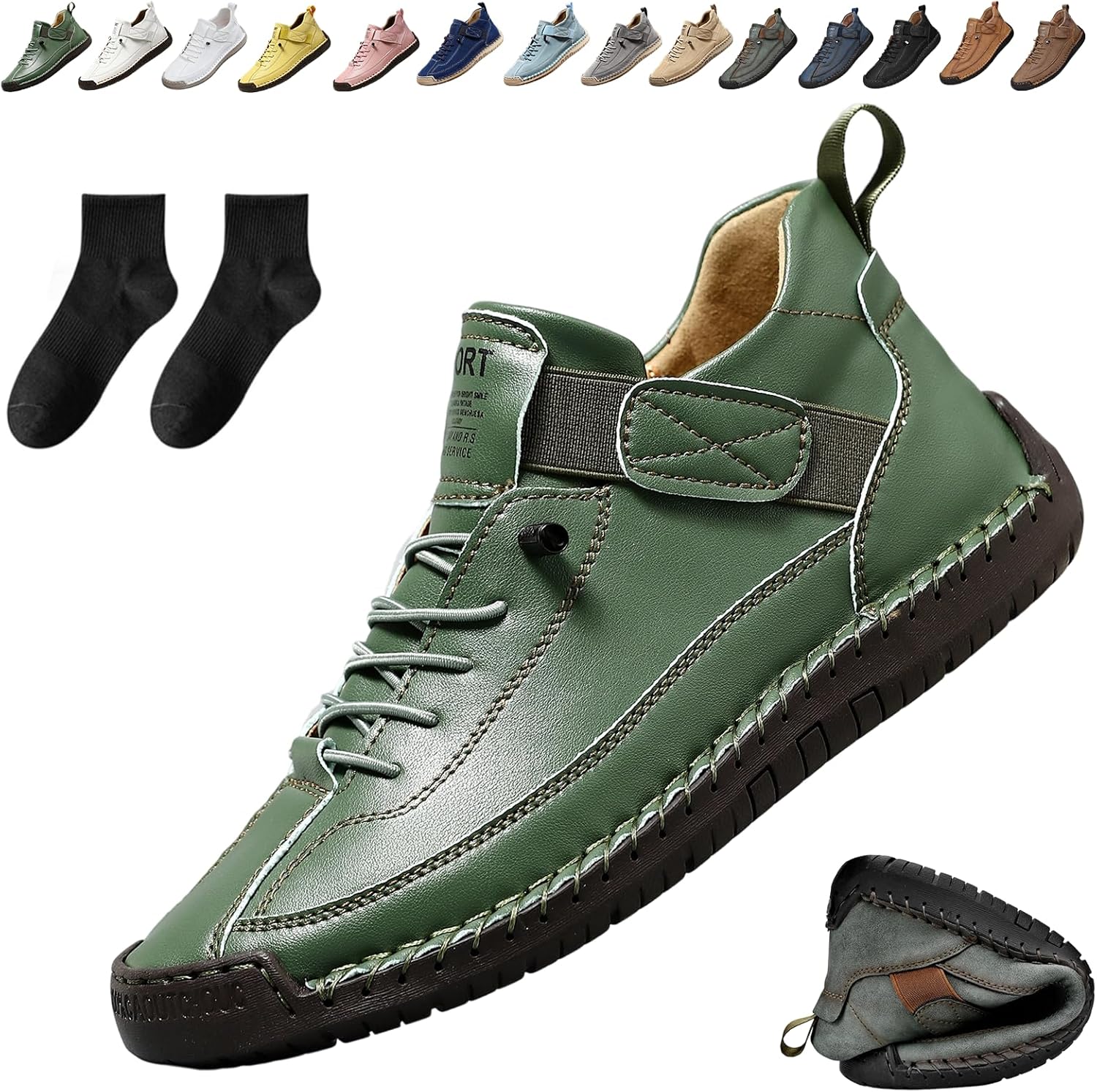 

Удобные ортопедические кроссовки Ufladi, 2026 год. Новые, унисекс, ручная работа, кожаные, удобные, с поддержкой свода стопы, зеленый