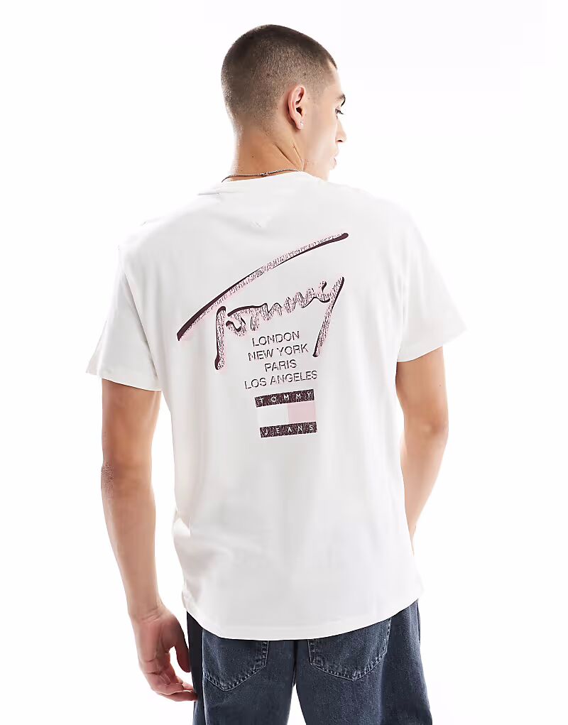 

Футболка Tommy Jeans с фирменным принтом на спине белого и розового цветов