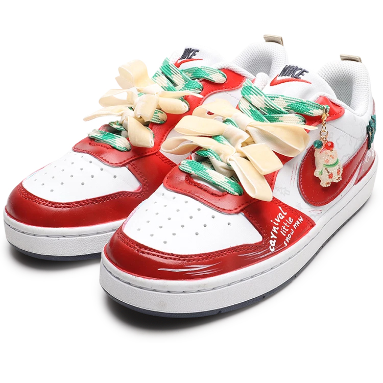 Nike Детские скейтбордистские кроссовки Court Borough Fluffy Snowball Low top, красно-зеленая расцветка, унисекс — фото 4