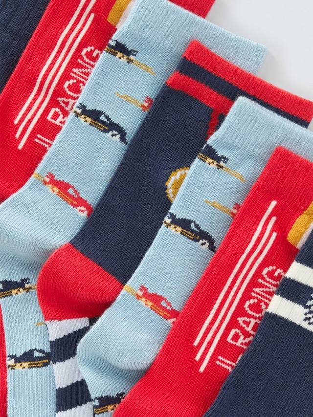 Детские носки до щиколотки с гоночными машинами John Lewis, Pack of 7, Blue — фото 2