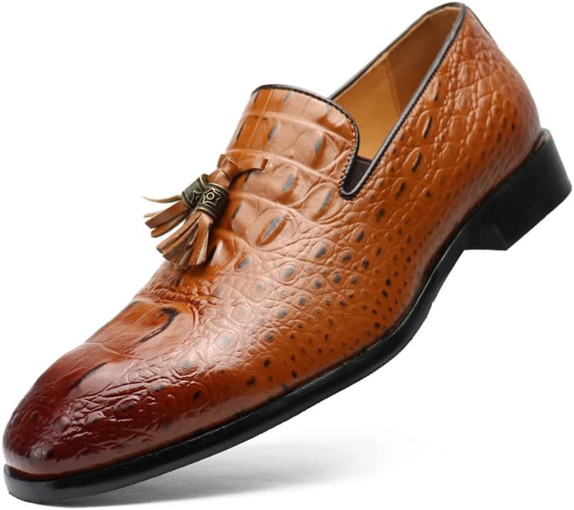 

Мужские лоферы Santimon с кисточками, повседневные классические, с эффектом кожи крокодила, без шнурков, для свадеб, вечеринок и выпускного, коричневый