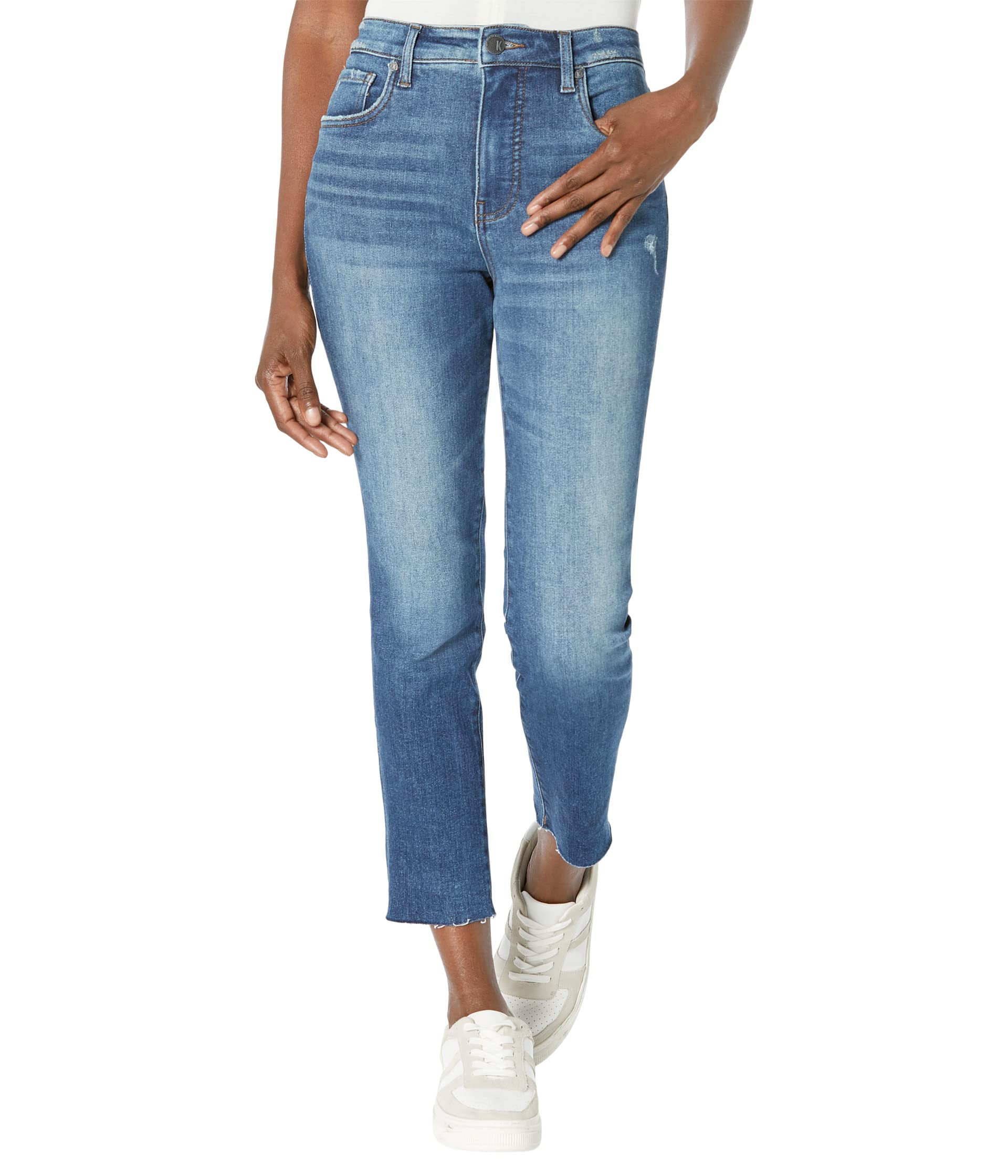 

Джинсы KUT from the Kloth Reese High-Rise Fab Ab Ankle Straight Raw Hem In Relieve, Relieve