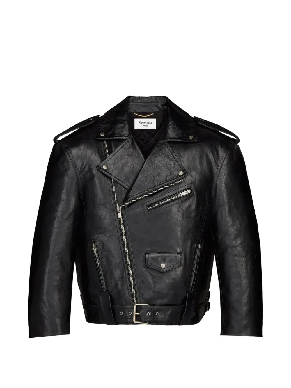 Кожаная куртка с поясом Saint Laurent, черный