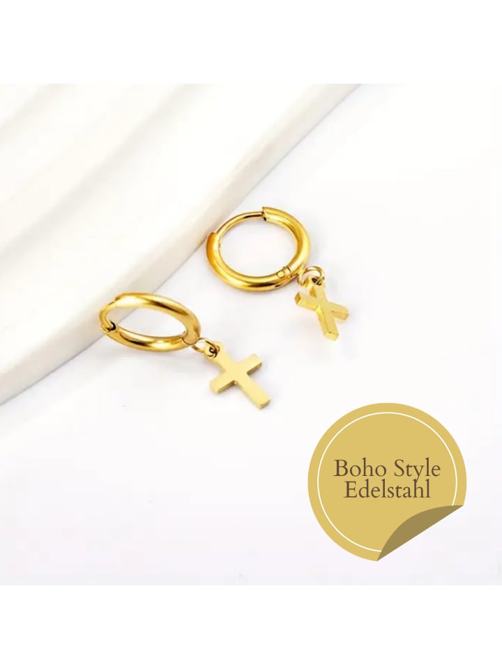 

XCOAST Серьги - унисекс - нержавеющая сталь - золотистого цвета с подвеской в виде креста