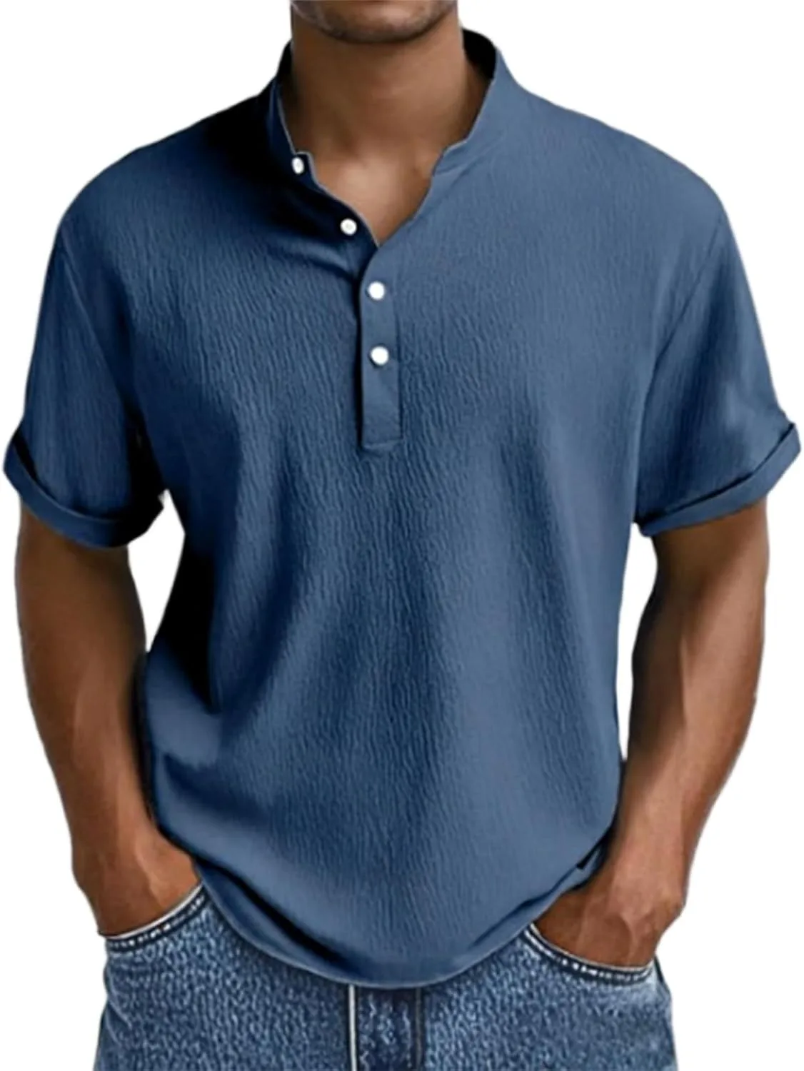 

WENKOMG1 мужская футболка Casual с коротким рукавом, Henley, для тренировок, M-3XL