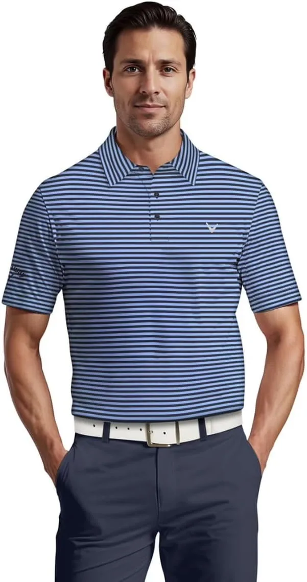 

Callaway мужская поло с коротким рукавом Fine Line Stripe, влагоотводящая и эластичная