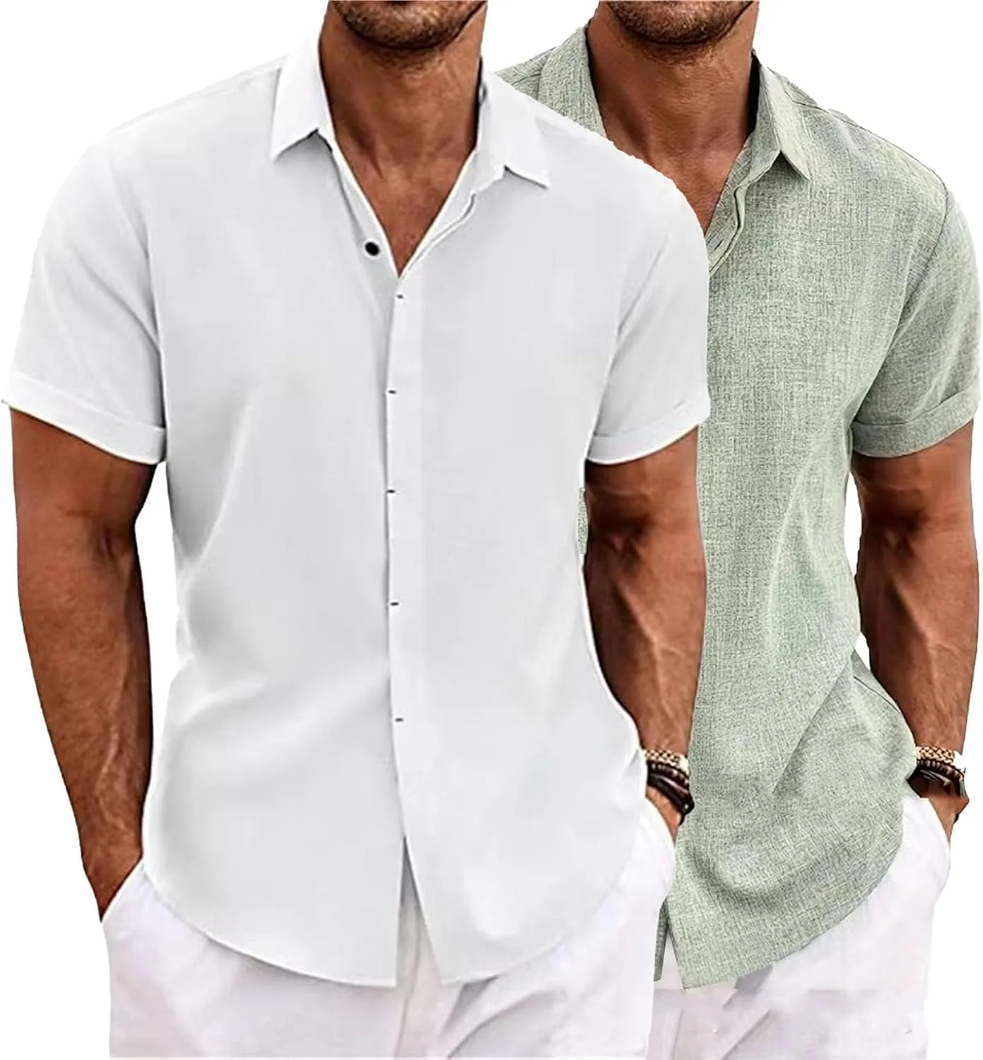 

2 упаковки мужских рубашек с коротким рукавом, летние, хлопок-лен, легкие Maiyifu-GJ