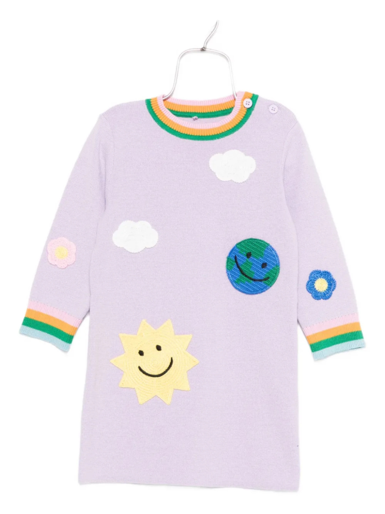 

Платье из шерсти с аппликацией Stella McCartney Kids Earth Friends, фиолетовый