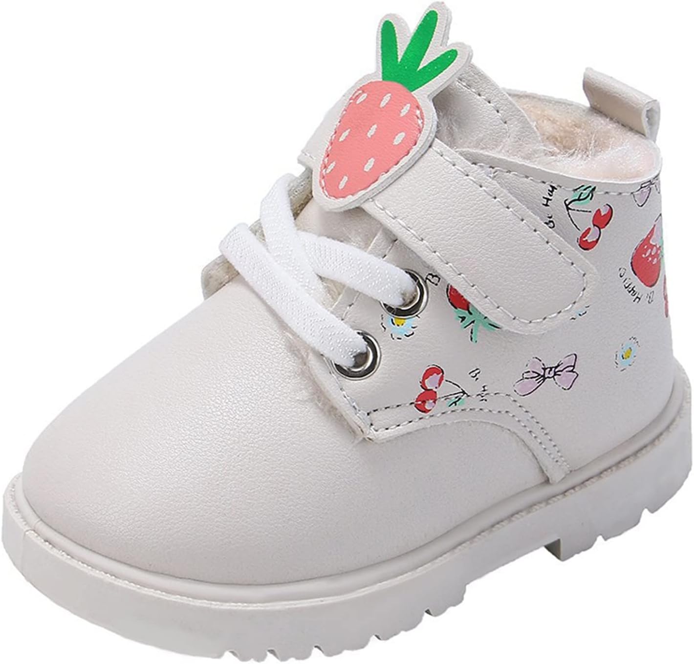 

Новорожденные пушистые противоскользящие ботиночки на щиколотку с плюшевой подкладкой, кожаные сапожки для младенцев, теплые уличные короткие ботинки с низким каблуком для снега Generic, White