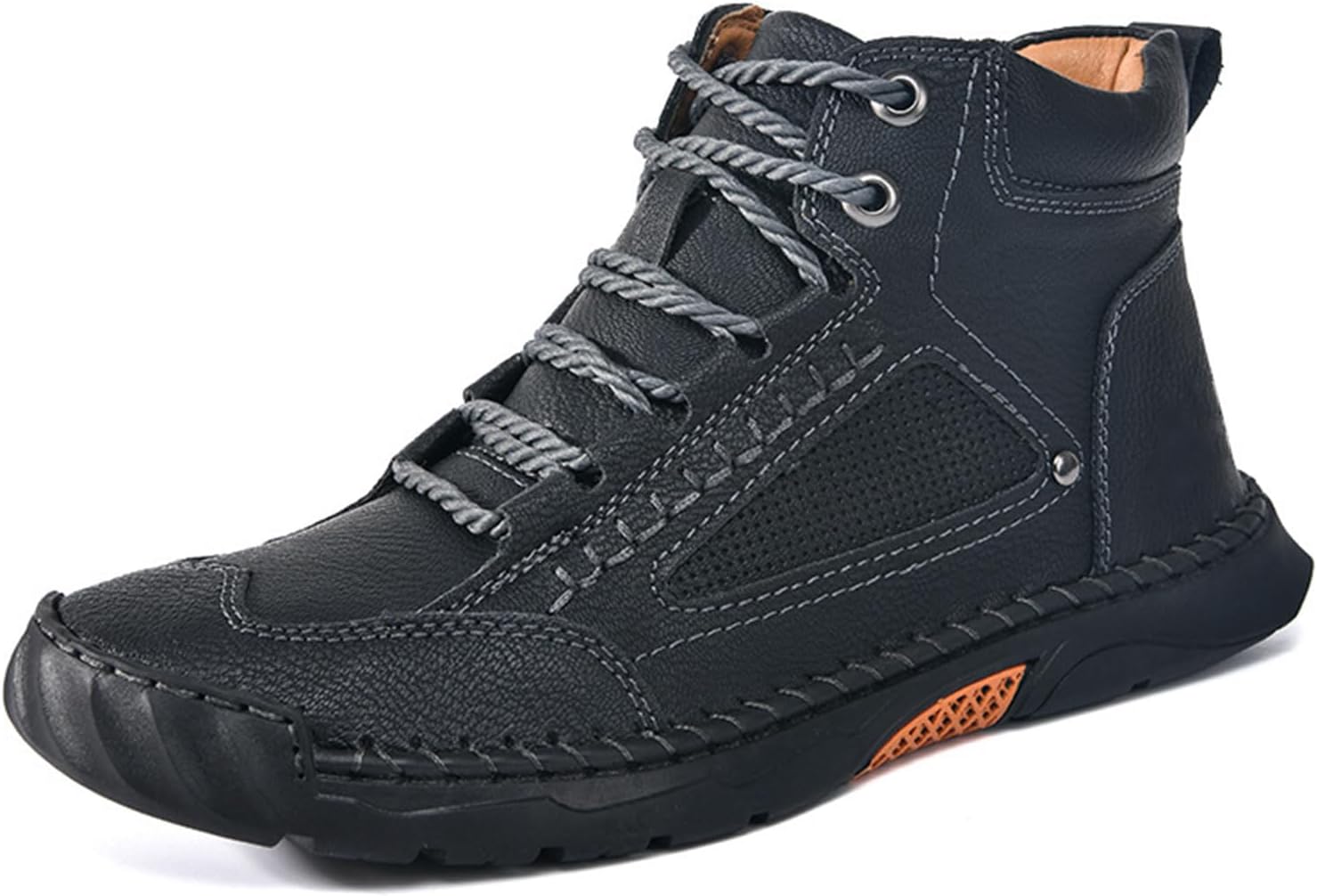 

Кожаные сапоги Sawbehind для мужчин, широкие кожаные туфли, удобные ручной работы, легкие дышащие прогулочные ботинки для походов и работы, с поддержкой свода стопы, водонепроницаемые, противоскользящие Generic, черный