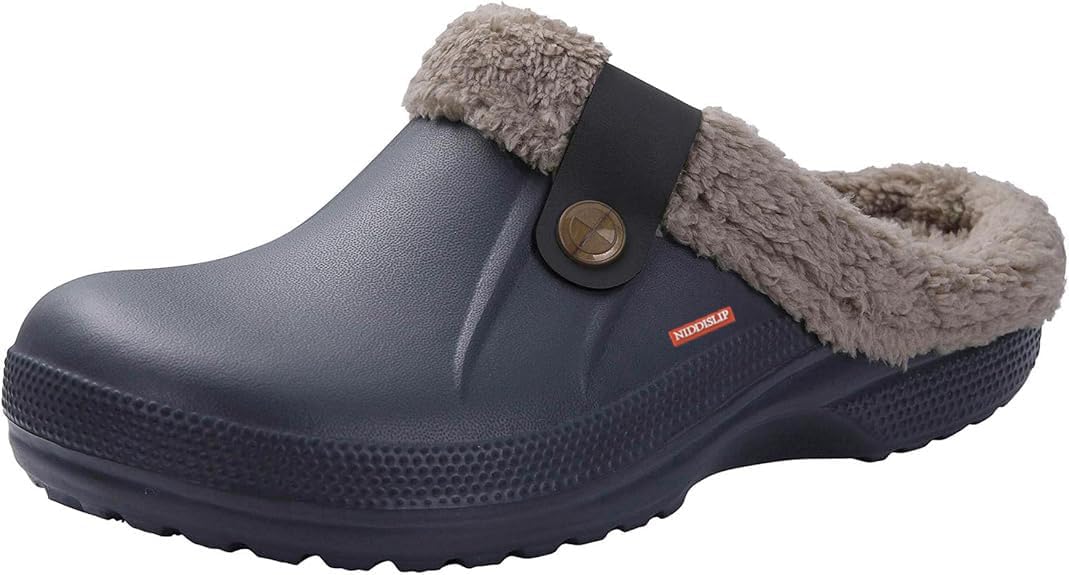 

Унисекс зимние сабо с меховой подкладкой, обувь с амортизирующей флисовой стелькой, домашние и пушистые тапочки, удобные сабо с эффектом памяти, мягкая подкладка, садовые водонепроницаемые мюли Niddislip, серый