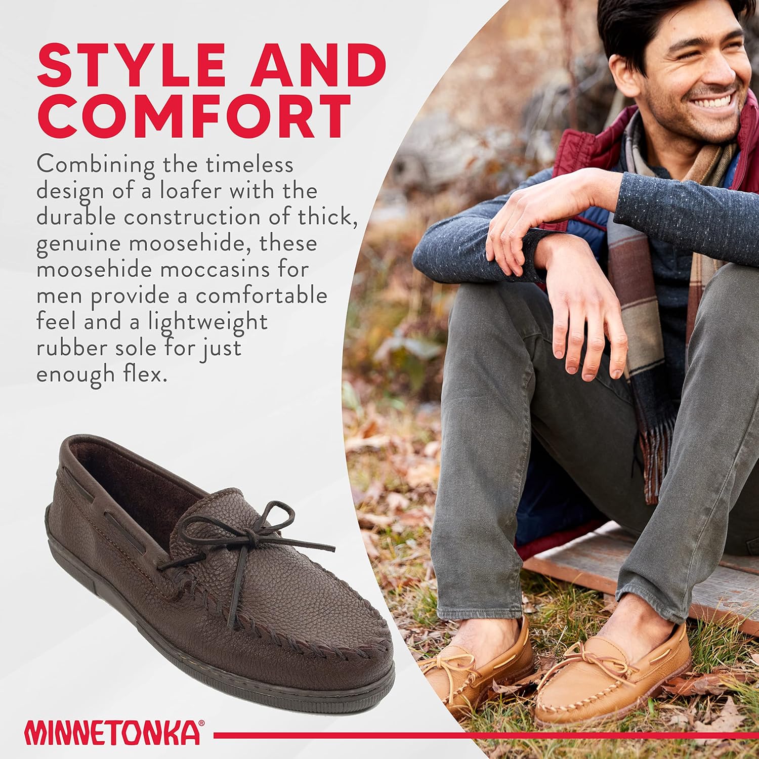Мокасины Minnetonka для мужчин из оленьей кожи Moosehide — фото 4