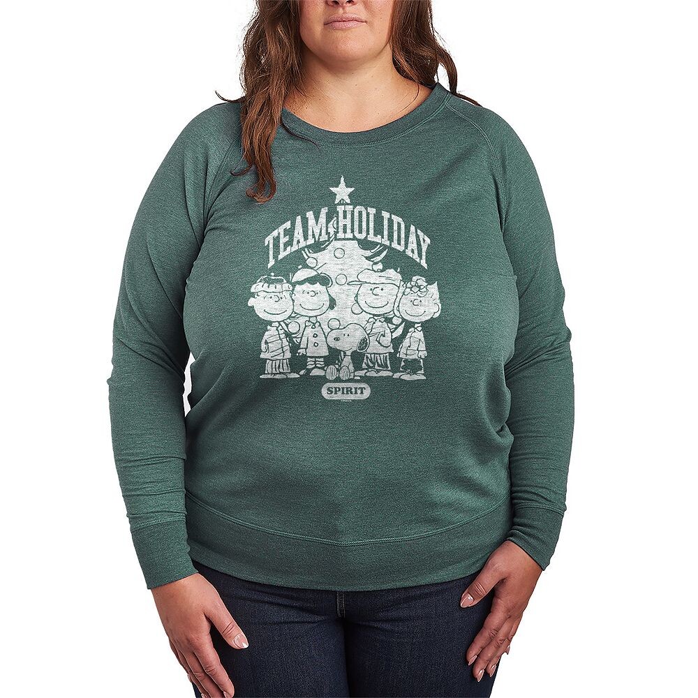 

Женский легкий свитшот из френч терри Peanuts Team Holiday Spirit Licensed Character, цвет Heather Green