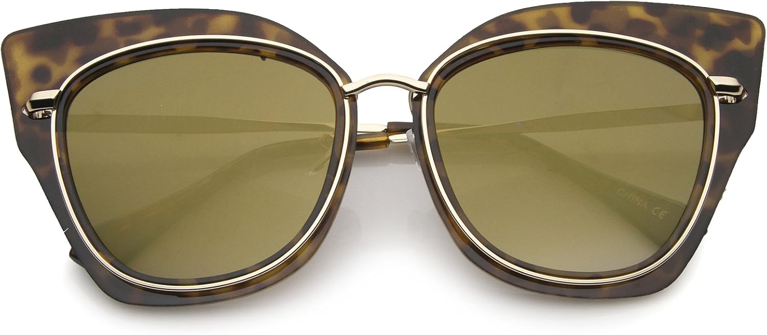 

Женские солнцезащитные очки zeroUV Oversize с открытыми металлическими линзами, цветными зеркальными линзами и плоским дизайном «кошачий глаз», диаметр линз 57 мм, Tortoise-gold / Gold Mirror