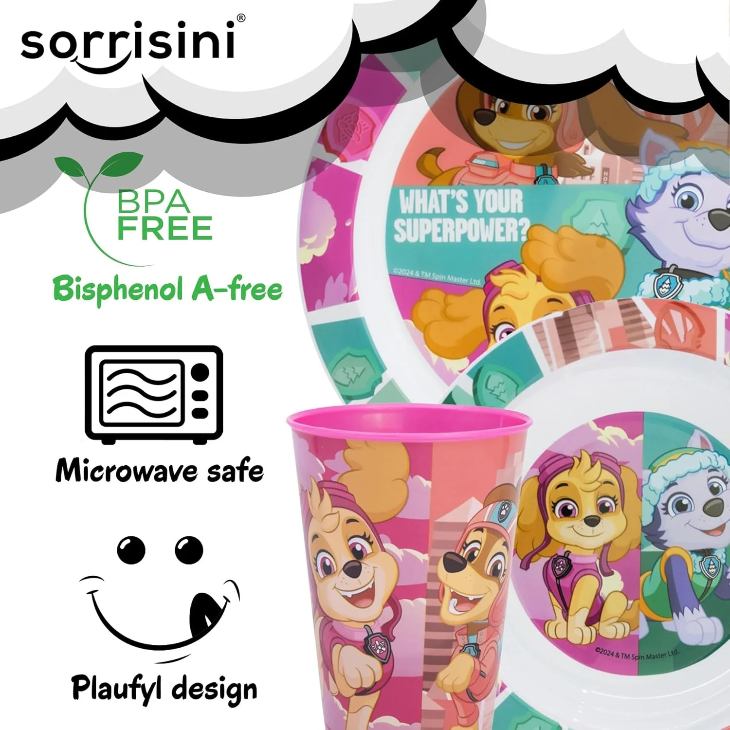 Детский набор посуды Paw Patrol, тарелка, миска и чашка Skye 260 мл Sorrisini — фото 2