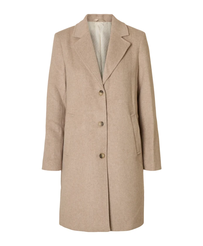 

Пальто из смесовой шерсти - меланж цвета песочного песка Selected Femme, бежевый